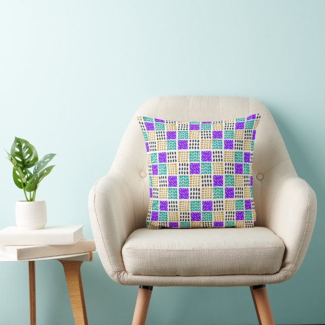 Coussin Motif Carré Abstrait géométrique coloré (Chaise)