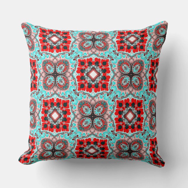 Coussin Motif Carré Aqua Red (Recto)