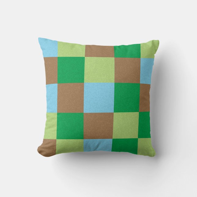 Coussin Motif carré bleu vert et marron (Recto)
