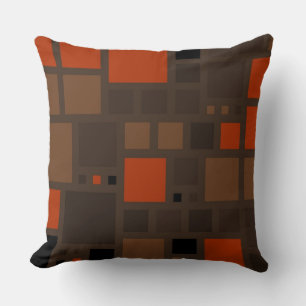 Coussin Motif Carré Brown rétro Orange