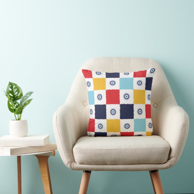Coussin Motif Carré coloré des yeux grecs (Chaise)