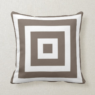 Coussin Motif carré moderne dans le Taupe et le blanc