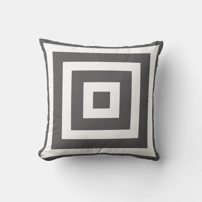 Coussin Motif Carré moderne en gris et blanc fusain (Recto)