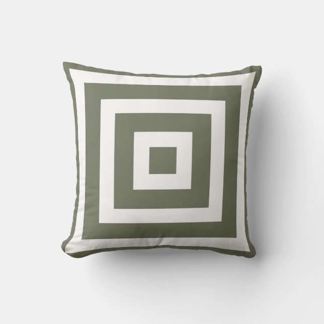 Coussin Motif carré moderne en vert olive et blanc (Recto)