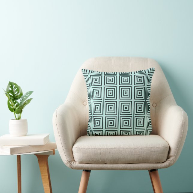 Coussin Motif Carré noir simple sur Pale Turquoise (Chaise)
