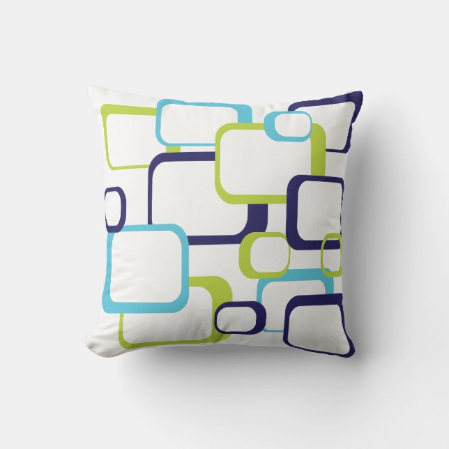 Coussin Motif Carré rétro Bleu Vert Blanc (Recto)