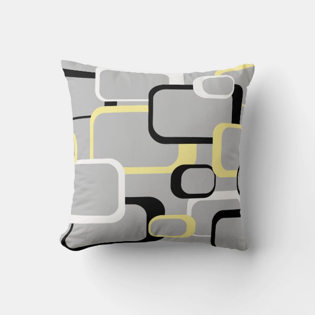 Coussin Motif carré Retro noir blanc jaune (Recto)