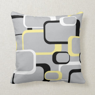 Coussin Motif carré Retro noir blanc jaune