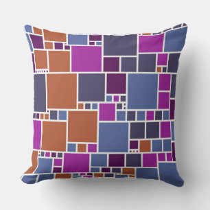Coussin Motif Carré Retro Purple Tan Grey
