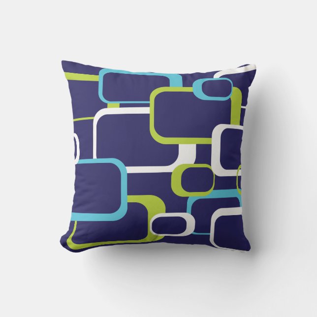 Coussin Motif Carré rétro Vert Bleu Blanc (Recto)