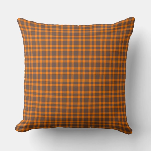 Coussin Motif carreau marron orange (Recto)