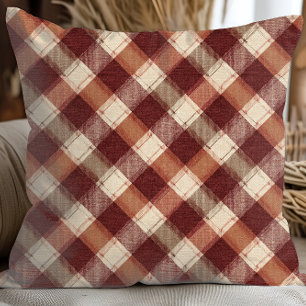 Coussin Motif carreau rouge rouille et crème rustique