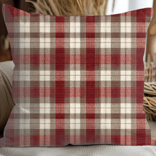 Coussin Motif carreauté classique ivoire marron rouille ro