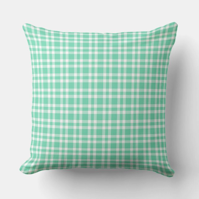 Coussin Motif carreaux blanc aquamarine (Recto)