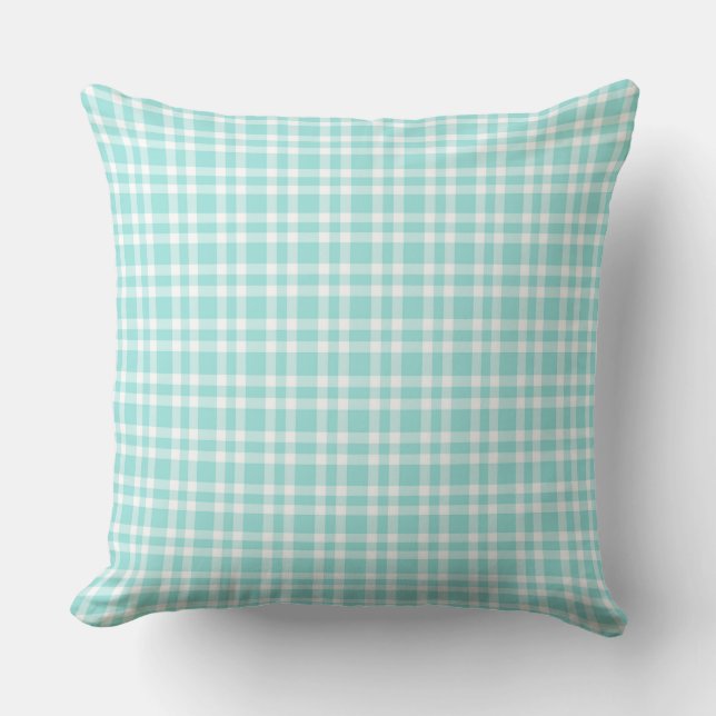 Coussin Motif carreaux blanc sarcelle (Recto)