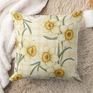 Coussin Motif carreaux botanique narcisse