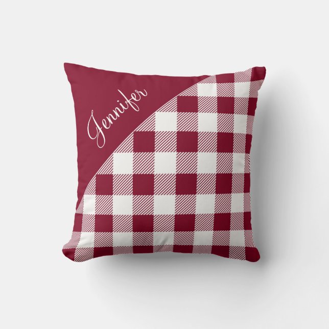 Coussin Motif carreaux gingham bordeaux moderne Nom (Recto)