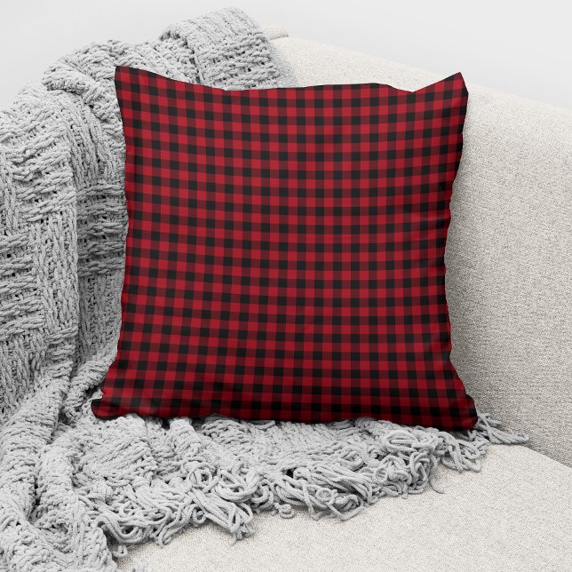 Coussin Motif carreaux gingham rouge et noir rustique (Créateur téléchargé)