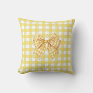 Coussin Motif carreaux jaunes avec noeud carreaux assortis