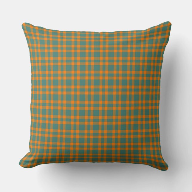 Coussin Motif carreaux orange sarcelle (Recto)