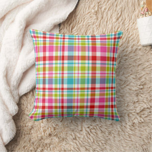 Coussin Motif carreaux plaid arc-en-ciel vif