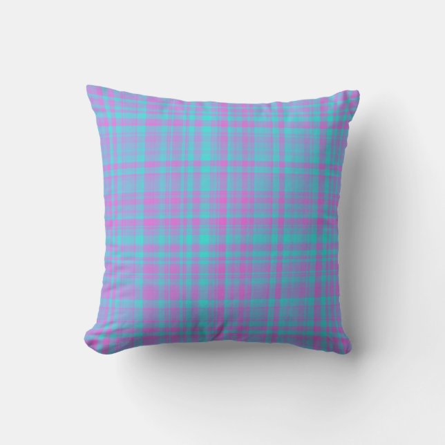 Coussin Motif carreaux rose bleu violet (Recto)
