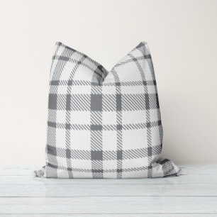 Coussin Motif carreaux tartan classique - Gris neutre et b