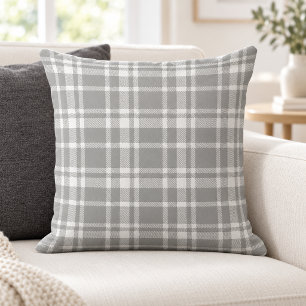 Coussin Motif carreaux tartan gris blanc