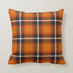 Coussin Motif carreaux tartan noir orange blanc Automne