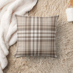 Coussin Motif carreaux tartan ton terre neutre