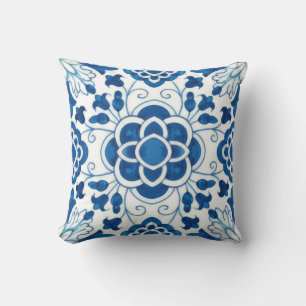 Coussin Motif carrelage vintage portugais bleu azulejos