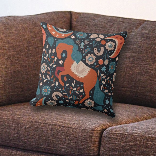 Coussin Motif céleste du Cheval Rouge nordique (Créateur téléchargé)