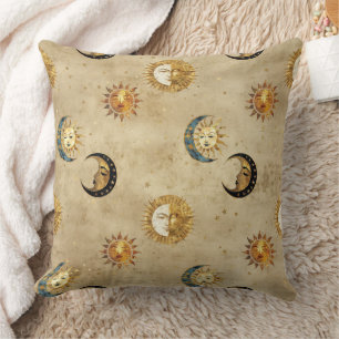 Coussin Motif Céleste Étoiles Lune Or Antique Cosmique