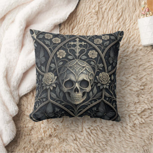 Coussin Motif céleste floral crâne gothique (2)
