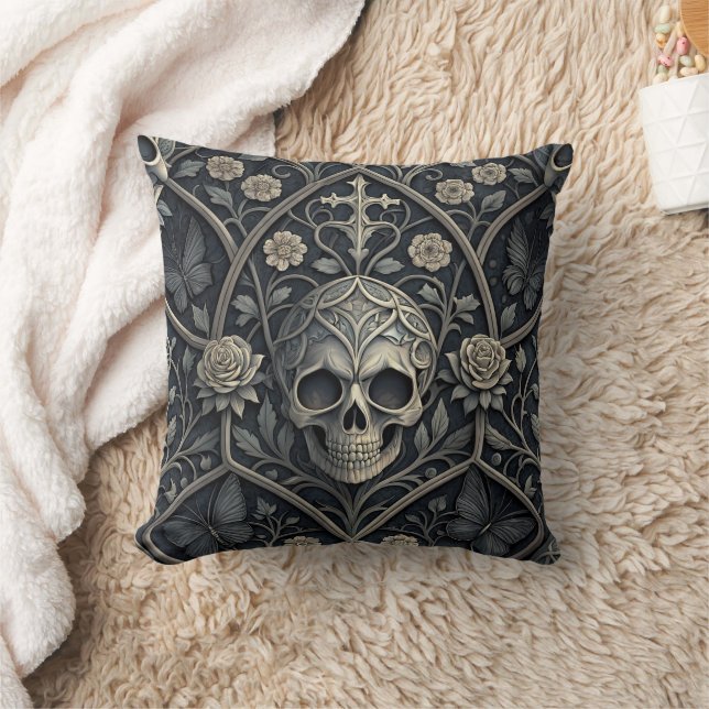 Coussin Motif céleste floral crâne gothique (2) (Couverture)