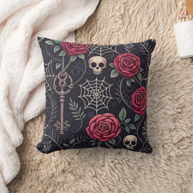 Coussin Motif céleste floral crâne gothique (4) (Couverture)