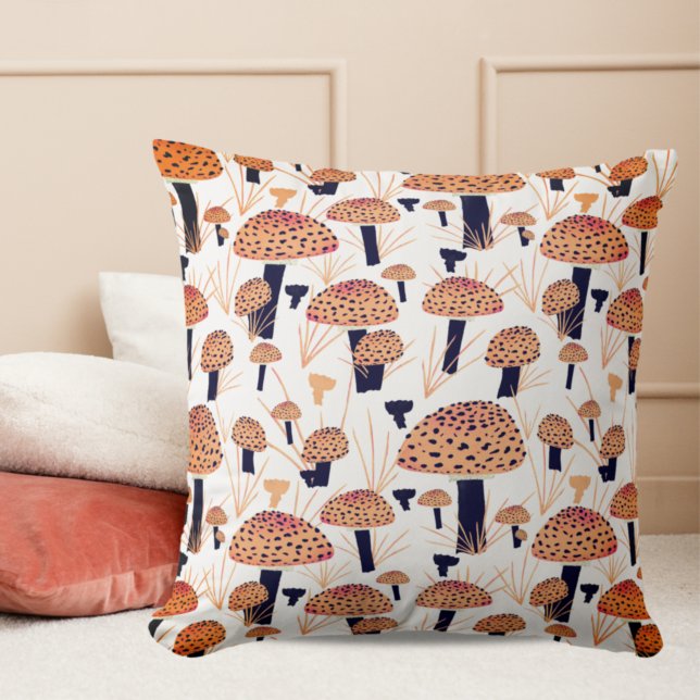 Coussin Motif Champignon d'automne moderne Dessin Orange C (Créateur téléchargé)