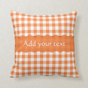Coussin Motif Checkered de guingan orange personnalisé