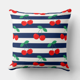Coussin Motif Cherry Stripe - Retro Fruit Cadeau & Décor