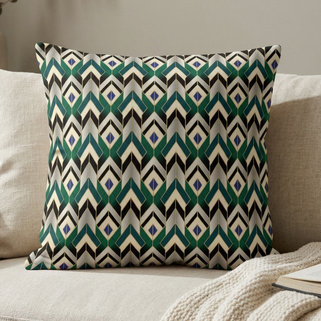 Coussin Motif Chevron Art Déco Or Sarcelle (Créateur téléchargé)