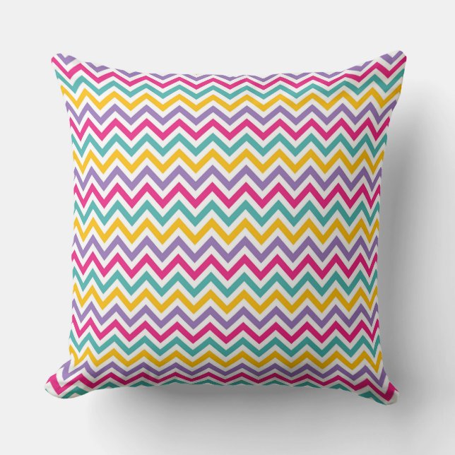 Coussin Motif Chevron avec Rayure Sarcelle et Violet (Recto)