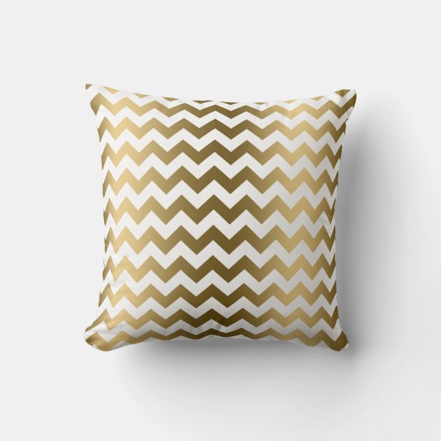 Coussin Motif Chevron Blanc Et Or (Recto)