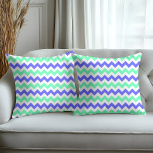 Coussin Motif Chevron Blanc Menthe Bleue