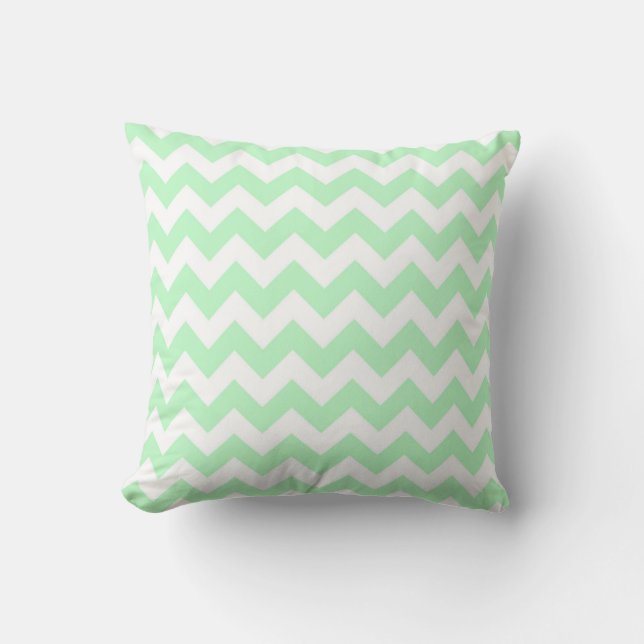 Coussin Motif Chevron Blanc Mint Zig-Zag (Recto)