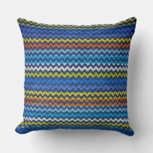 Coussin Motif Chevron bleu cuir
