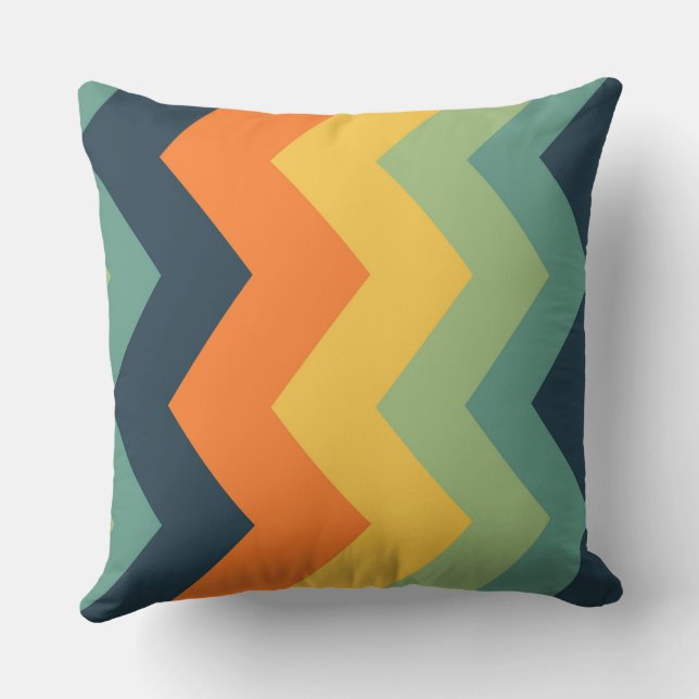 Coussin motif chevron bleu, orange, jaune et vert (Verso)
