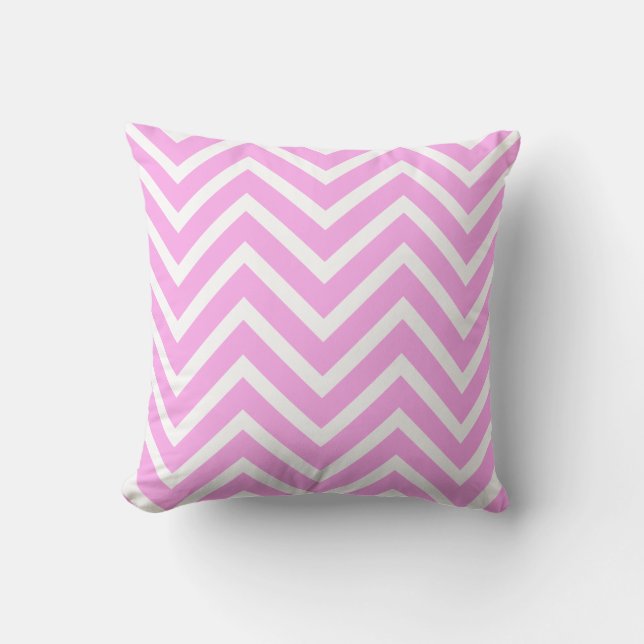 Coussin Motif chevron décoratif rose clair et blanc (Recto)