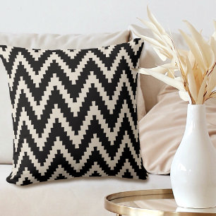 Coussin Motif Chevron élégant Noir blanc cassé Beige