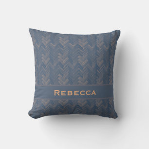 Coussin Motif Chevron en Arête de Hareng Rétro Bleu Monogr