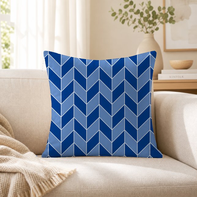 Coussin Motif Chevron en Hareng Moderne Bleu Foncé (Créateur téléchargé)